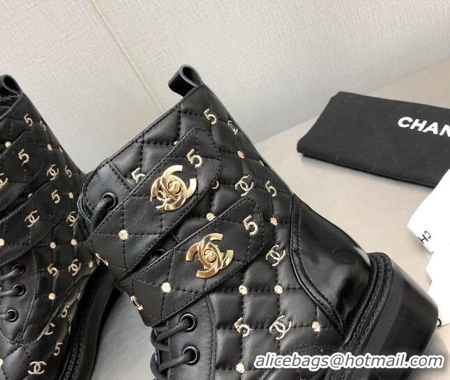 Low Price Chanel CC 5 Leather Ankle Boots Black 112812