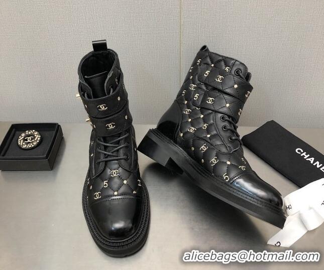 Low Price Chanel CC 5 Leather Ankle Boots Black 112812