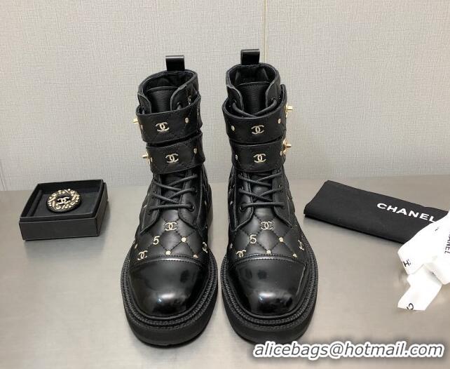 Low Price Chanel CC 5 Leather Ankle Boots Black 112812