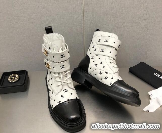 Best Grade Chanel CC 5 Leather Ankle Boots White 112813