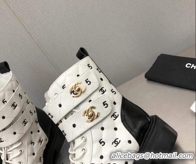 Best Grade Chanel CC 5 Leather Ankle Boots White 112813