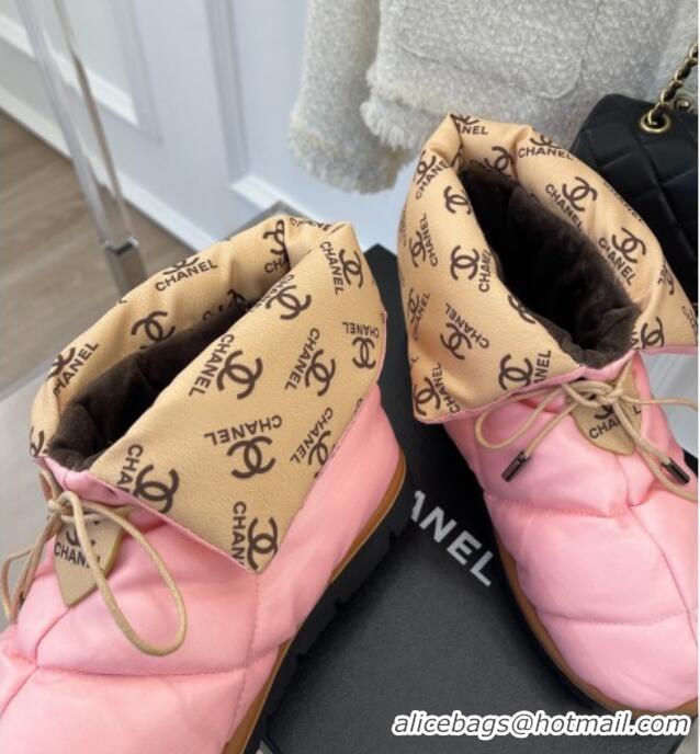 Unique Style Chanel Fabric Pillow Ankle Boots Pink 112817