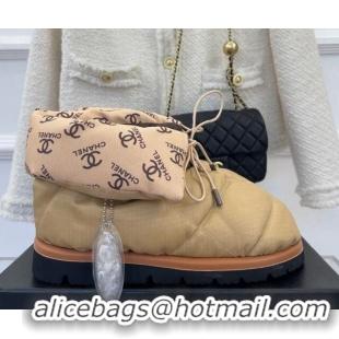 Good Looking Chanel Fabric Pillow Ankle Boots Gold 112818