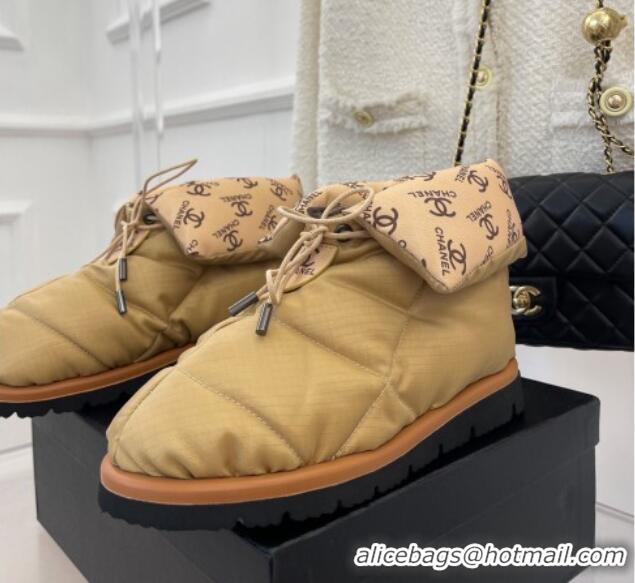 Good Looking Chanel Fabric Pillow Ankle Boots Gold 112818