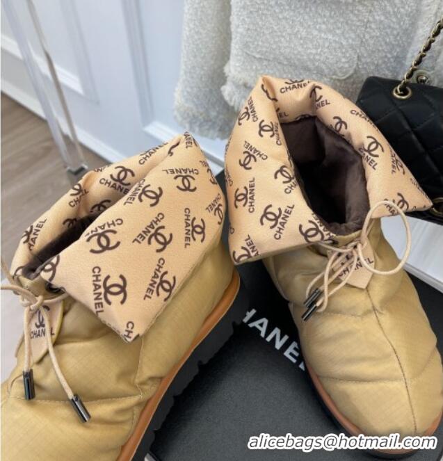 Good Looking Chanel Fabric Pillow Ankle Boots Gold 112818