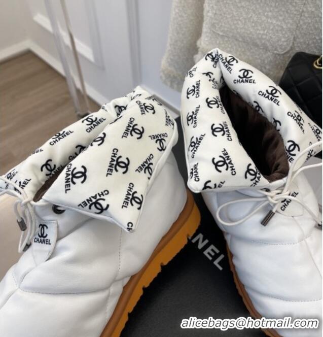 Top Quality Chanel Lambskin Pillow Ankle Boots White 112821