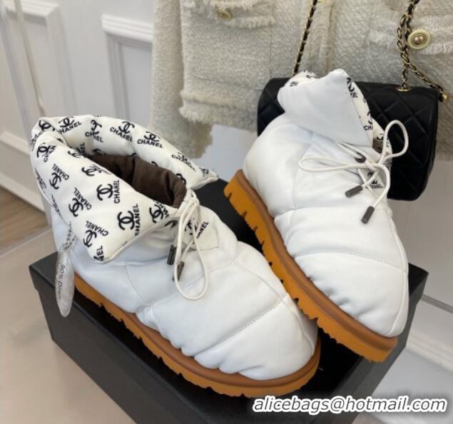 Top Quality Chanel Lambskin Pillow Ankle Boots White 112821