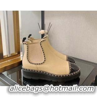 Most Popular Chanel Lambskin Ankle Chelsea Boots with Chain Beige 112822