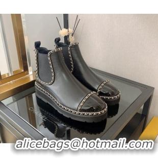 Best Price Chanel Lambskin Ankle Chelsea Boots with Chain Black 112823