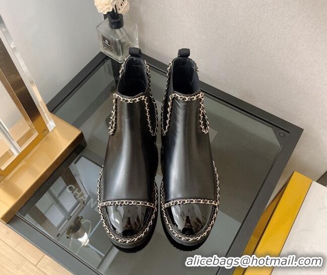 Best Price Chanel Lambskin Ankle Chelsea Boots with Chain Black 112823