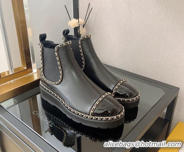 Best Price Chanel Lambskin Ankle Chelsea Boots with Chain Black 112823