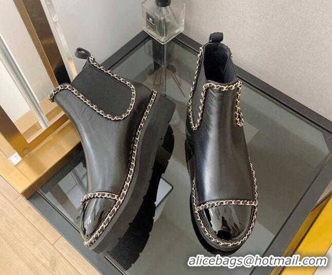 Best Price Chanel Lambskin Ankle Chelsea Boots with Chain Black 112823