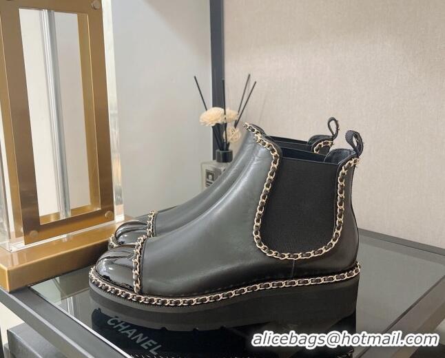 Best Price Chanel Lambskin Ankle Chelsea Boots with Chain Black 112823