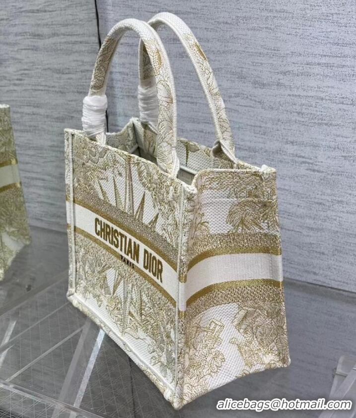 Good Product SMALL DIOR BOOK TOTE Dior Reve dInfini Embroidery with Gold-Tone Metallic Thread M1265ZR