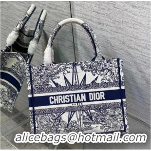 Hot Sell Cheap SMALL DIOR BOOK TOTE White and Blue Multicolor Reve dInfini Embroidery M1265ZR