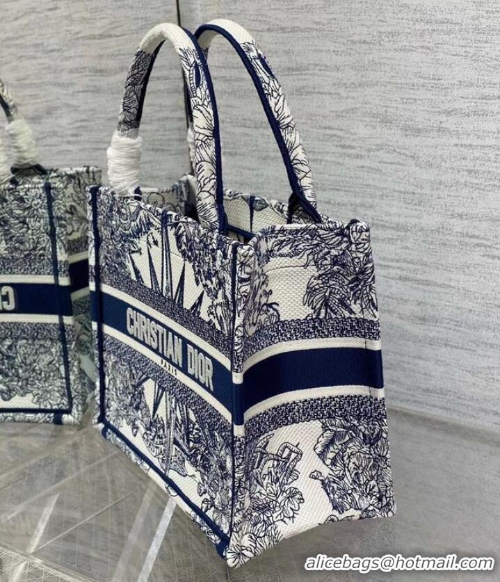 Hot Sell Cheap SMALL DIOR BOOK TOTE White and Blue Multicolor Reve dInfini Embroidery M1265ZR