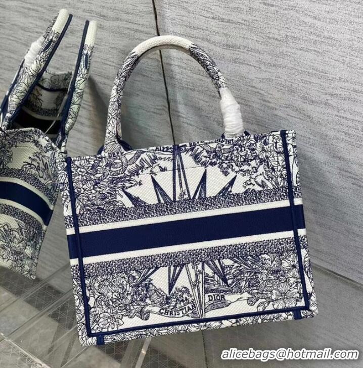 Hot Sell Cheap SMALL DIOR BOOK TOTE White and Blue Multicolor Reve dInfini Embroidery M1265ZR