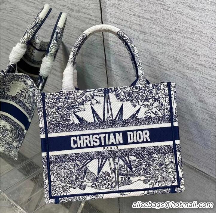 Hot Sell Cheap SMALL DIOR BOOK TOTE White and Blue Multicolor Reve dInfini Embroidery M1265ZR