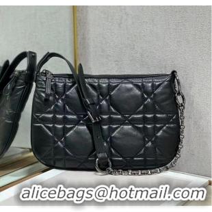 Famous Brand MINI DIOR CARO TULIP BAG Black Quilted Macrocannage Calfskin S5139B