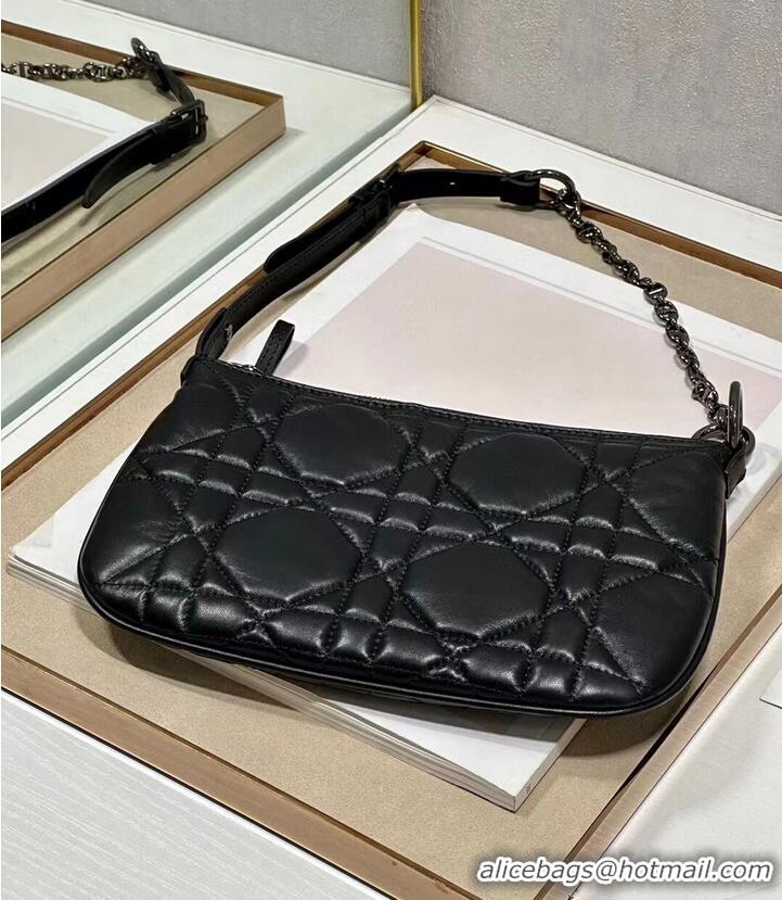 Famous Brand MINI DIOR CARO TULIP BAG Black Quilted Macrocannage Calfskin S5139B