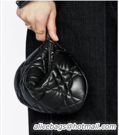 Famous Brand MINI DIOR CARO TULIP BAG Black Quilted Macrocannage Calfskin S5139B