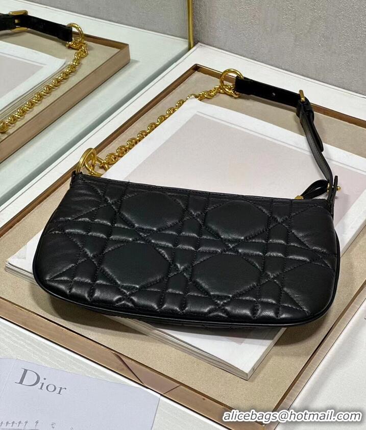 Famous Brand MINI DIOR CARO TULIP BAG Black Quilted Macrocannage Calfskin S5139Bb