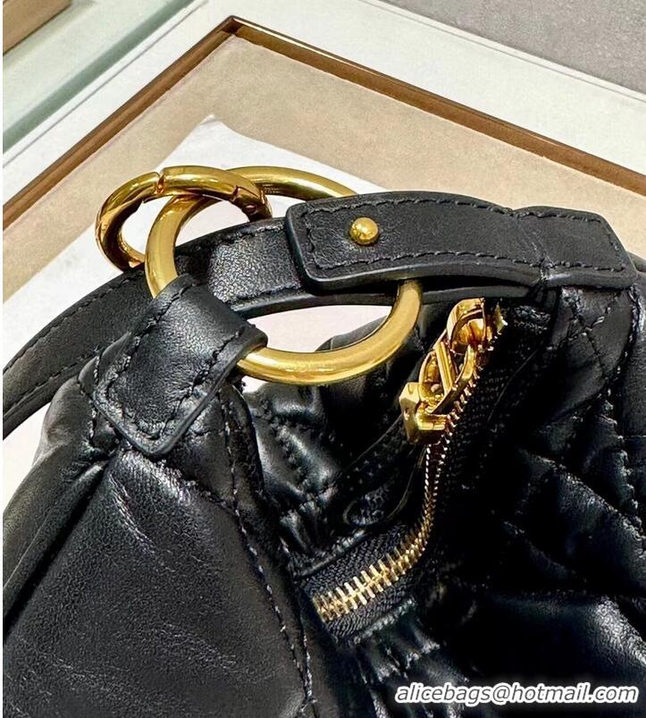 Famous Brand MINI DIOR CARO TULIP BAG Black Quilted Macrocannage Calfskin S5139Bb