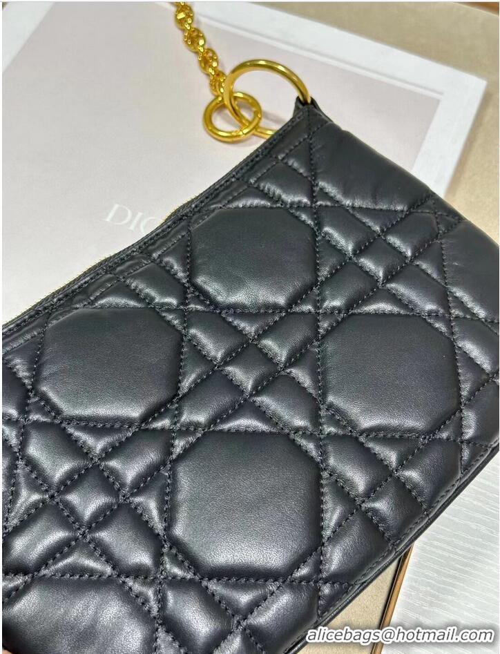 Famous Brand MINI DIOR CARO TULIP BAG Black Quilted Macrocannage Calfskin S5139Bb