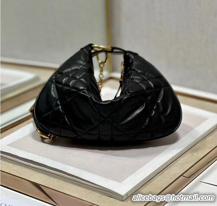 Famous Brand MINI DIOR CARO TULIP BAG Black Quilted Macrocannage Calfskin S5139Bb