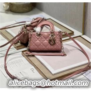 New Design MINI DIOR LADY D-JOY BAG Cannage Lambskin M0540ONG pink