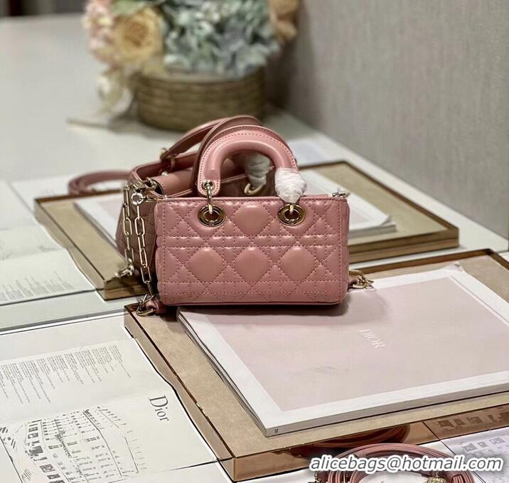 New Design MINI DIOR LADY D-JOY BAG Cannage Lambskin M0540ONG pink