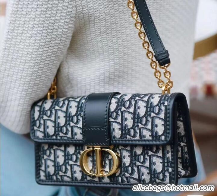 Well Crafted 30 MONTAIGNE EAST-WEST BAG WITH CHAIN Blue Dior Oblique Jacquard M9334