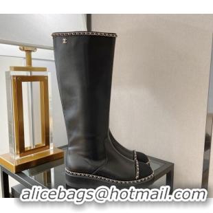 Hot Style Chanel Lambskin High Boots with Chain Trim Black 112830