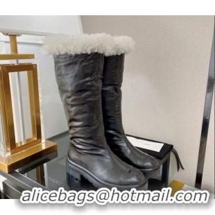 Duplicate Chanel Crumpled Calfskin and Wool Half Boots Black 112832