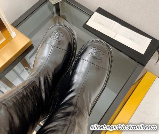 Duplicate Chanel Crumpled Calfskin and Wool Half Boots Black 112832