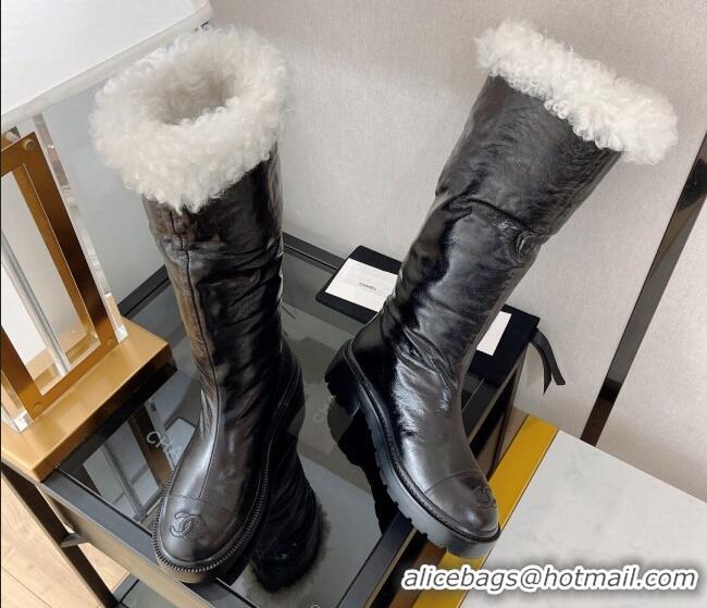 Duplicate Chanel Crumpled Calfskin and Wool Half Boots Black 112832