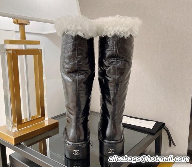 Duplicate Chanel Crumpled Calfskin and Wool Half Boots Black 112832