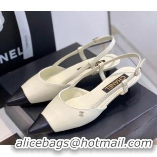 Most Popular Chanel Lambskin Slingbacks 2.5cm with Thin Heel G39537 White