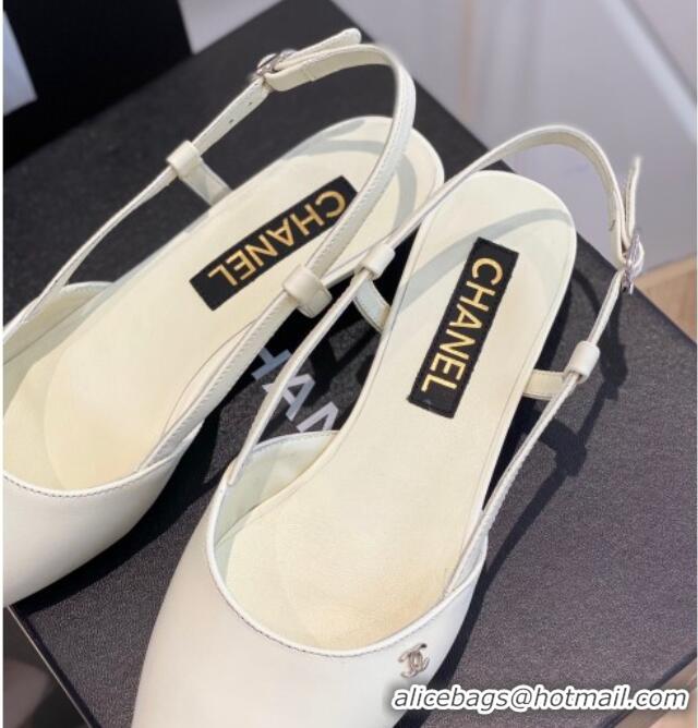 Most Popular Chanel Lambskin Slingbacks 2.5cm with Thin Heel G39537 White