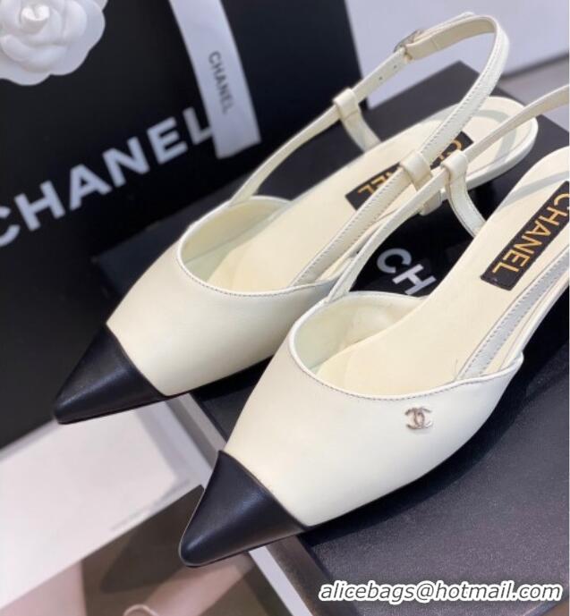 Most Popular Chanel Lambskin Slingbacks 2.5cm with Thin Heel G39537 White