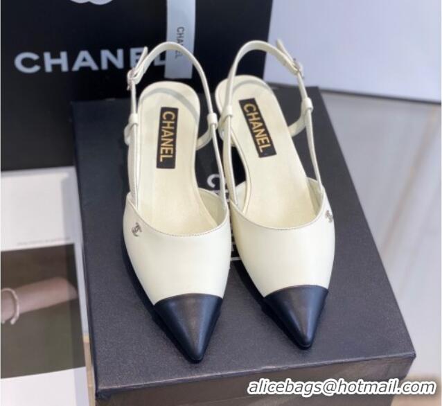 Most Popular Chanel Lambskin Slingbacks 2.5cm with Thin Heel G39537 White