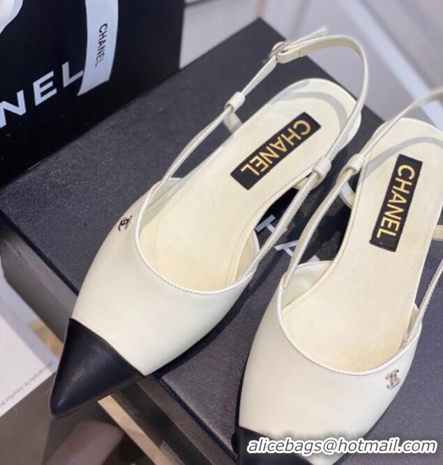 Most Popular Chanel Lambskin Slingbacks 2.5cm with Thin Heel G39537 White