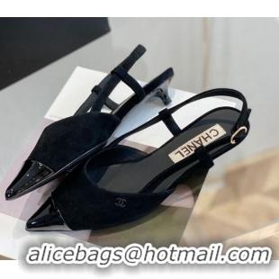 Durable Chanel Suede Slingbacks 2.5cm with Thin Heel G39537 Black