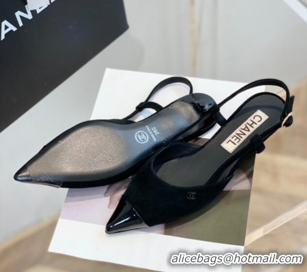 Durable Chanel Suede Slingbacks 2.5cm with Thin Heel G39537 Black