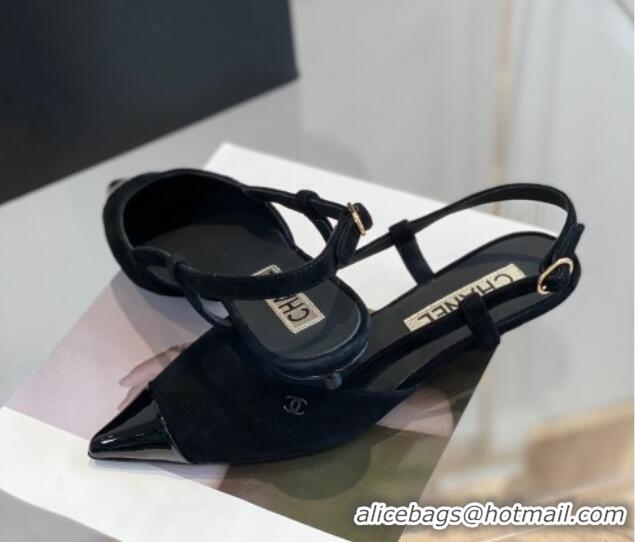 Durable Chanel Suede Slingbacks 2.5cm with Thin Heel G39537 Black