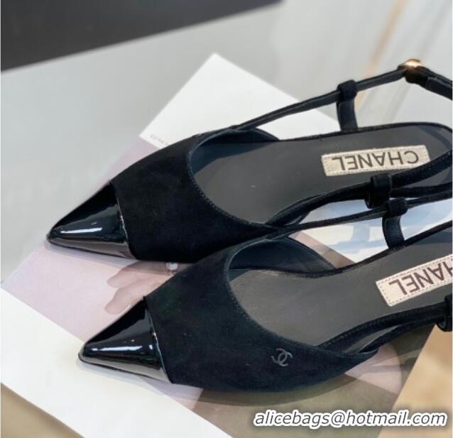 Durable Chanel Suede Slingbacks 2.5cm with Thin Heel G39537 Black