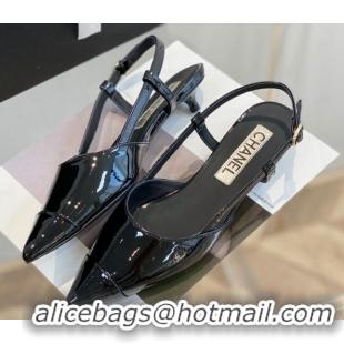 Best Product Chanel Patent Leather Slingbacks 2.5cm with Thin Heel G39537 Black