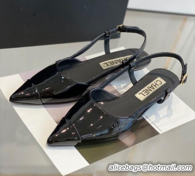 Best Product Chanel Patent Leather Slingbacks 2.5cm with Thin Heel G39537 Black