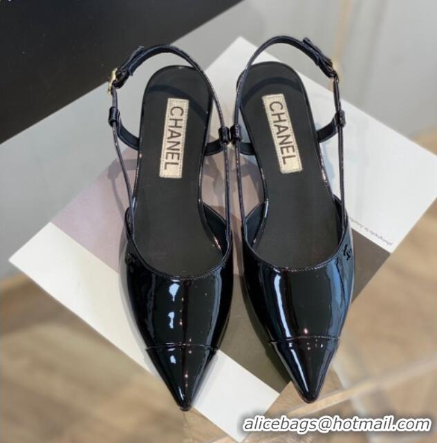 Best Product Chanel Patent Leather Slingbacks 2.5cm with Thin Heel G39537 Black