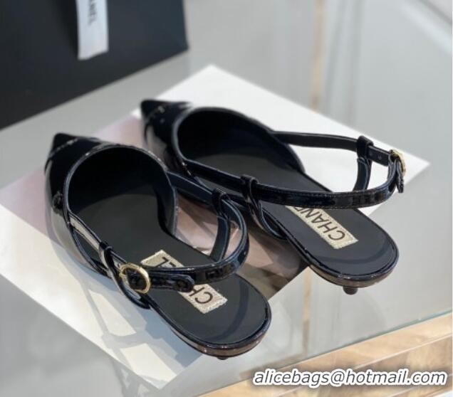 Best Product Chanel Patent Leather Slingbacks 2.5cm with Thin Heel G39537 Black